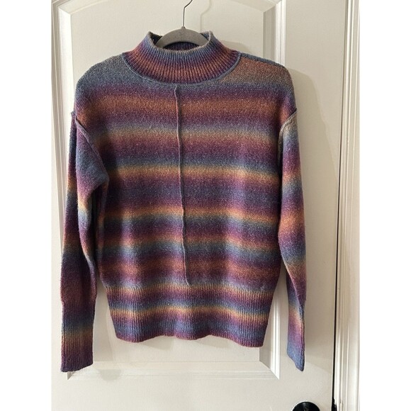 BeachLunchLounge S shadow rainbow stripe wool blend mock neck sweater cozy - Picture 1 of 8